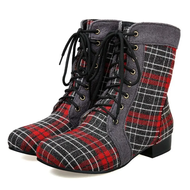 US4-11 Womens Round Toe Ankle Boots Plaid lattice Grid Pattern Lace Up Warm Winter Chunky Low Heel Shoes 4Colors Plus Size A1429
US4-11 Womens Round Toe Ankle Boots Plaid lattice Grid Pattern Lace Up Warm Winter Chunky Low Heel Shoes 4Colors Plus Size A1429