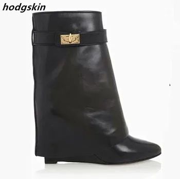 2019 Fashion Wedge Shark Lock Mid-Calf Women Boots Fold Over Height Increasing Shoes Woman Botas Mujer Size 41 42 
2019 Fashion Wedge Shark Lock Mid-Calf Women Boots Fold Over Height Increasing Shoes Woman Botas Mujer Size 41 42