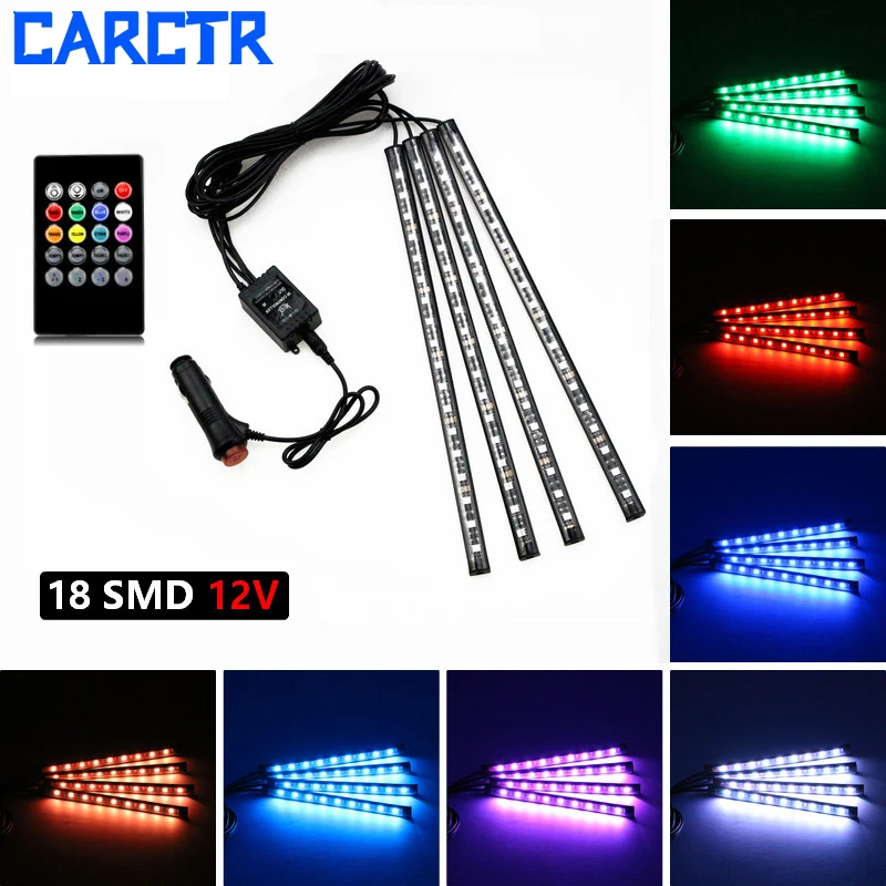 CARCTR 7 Colors LED Lights Strip Sound Control RGB Colorful Car Interior Led Lights Remote Car Decorative Lamps 12V 15W 4Pcs
CARCTR 7 Colors LED Lights Strip Sound Control RGB Colorful Car Interior Led Lights Remote Car Decorative Lamps 12V 15W 4Pcs