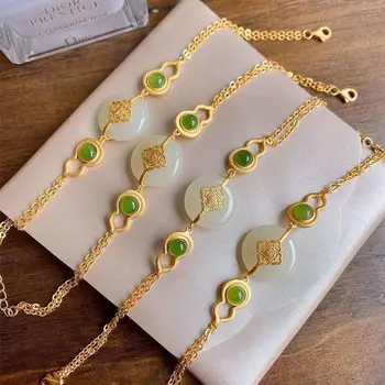 new inlaid natural Hotan Chalcedony gourd Bracelet Chinese style retro unique ancient gold craft charm women's brand jewelry 
new inlaid natural Hotan Chalcedony gourd Bracelet Chinese style retro unique ancient gold craft charm women's brand jewelry