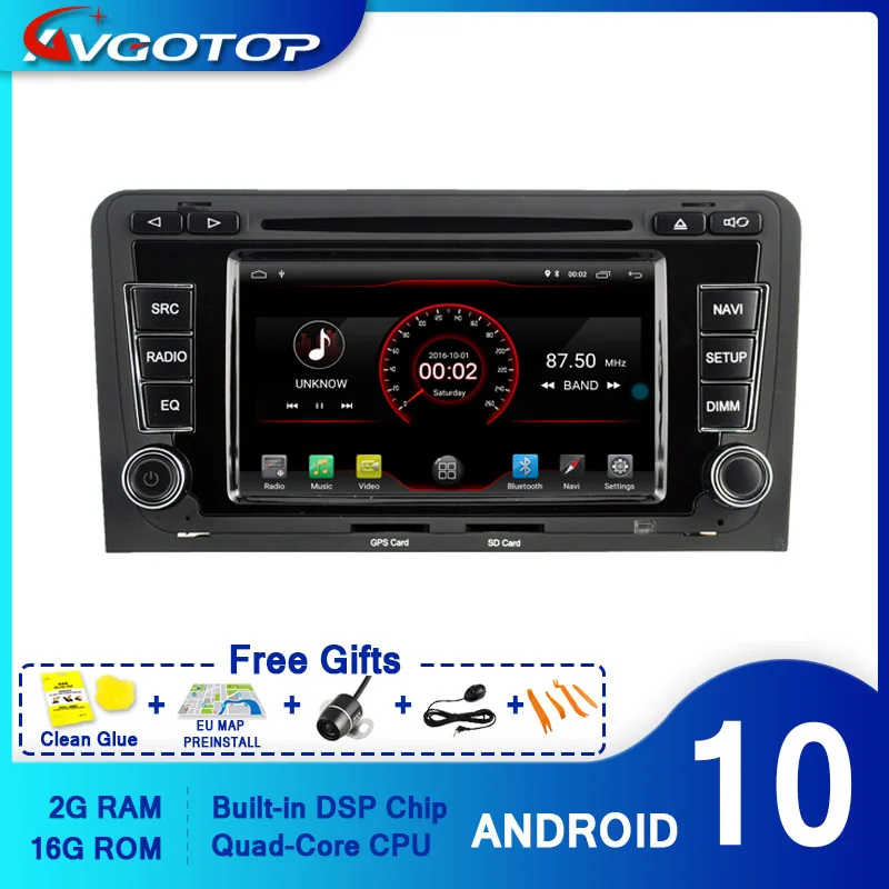 AVGOTOP Android 10 автомобильный Радио dvd-плеер для AUDI A3 S3 RS3 2003-2012 2G 16G MP3 MP4 Bluetooth GPS