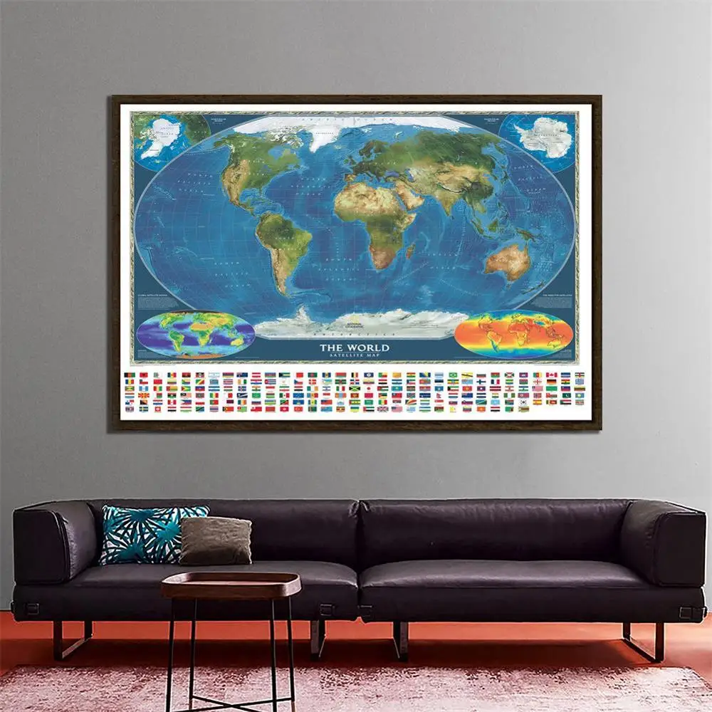 The World Satellite Map With Surface Temperature And Biosphere Non-woven World Map With National Flags 150X100cm
The World Satellite Map With Surface Temperature And Biosphere Non-woven World Map With National Flags 150X100cm