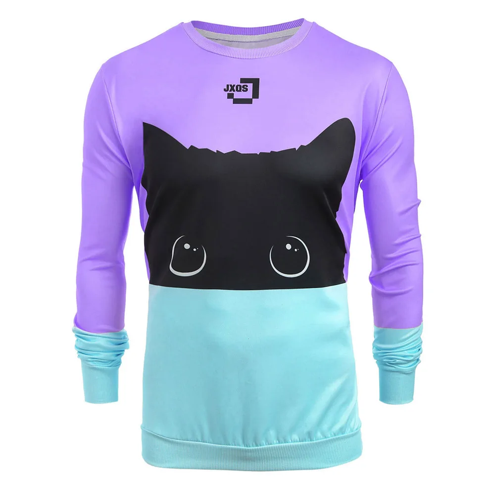 color block cat print sweatshirt