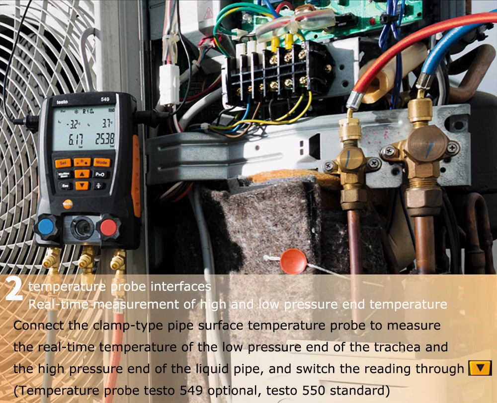 Manómetro digital para sistema de climatización, kit de pruebas LCD Testo 549, herramientas de aire acondicionado HVAC