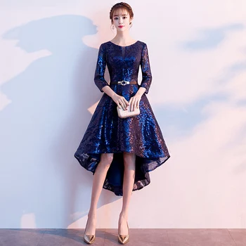 Elegant Women Luxury Blue Sequined O neck Three Quarter Sleeves Long Front Short Back Floor Length Evening Party Dress
Elegant Women Luxury Blue Sequined O neck Three Quarter Sleeves Long Front Short Back Floor Length Evening Party Dress
