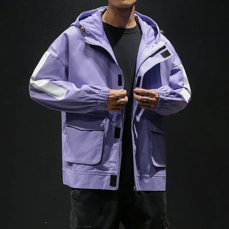 Japanese Style Purple Oversize Patchwork Pocket Hooded Tops Fashion Windbreaker Autumn Zipper Men Fashion Black Loose Jackets 
Japanese Style Purple Oversize Patchwork Pocket Hooded Tops Fashion Windbreaker Autumn Zipper Men Fashion Black Loose Jackets