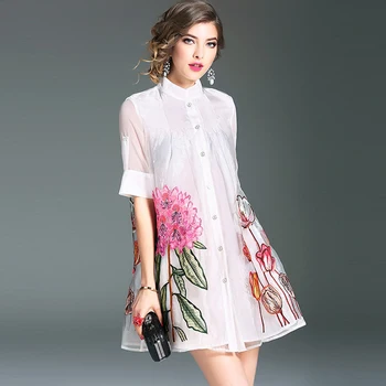 Spring Summer Short Loose 3xl Plus Size A-Line Stand Neck Half Sleeves Embroidery Organza Women High Quality Fashion Mini Dress
Spring Summer Short Loose 3xl Plus Size A-Line Stand Neck Half Sleeves Embroidery Organza Women High Quality Fashion Mini Dress