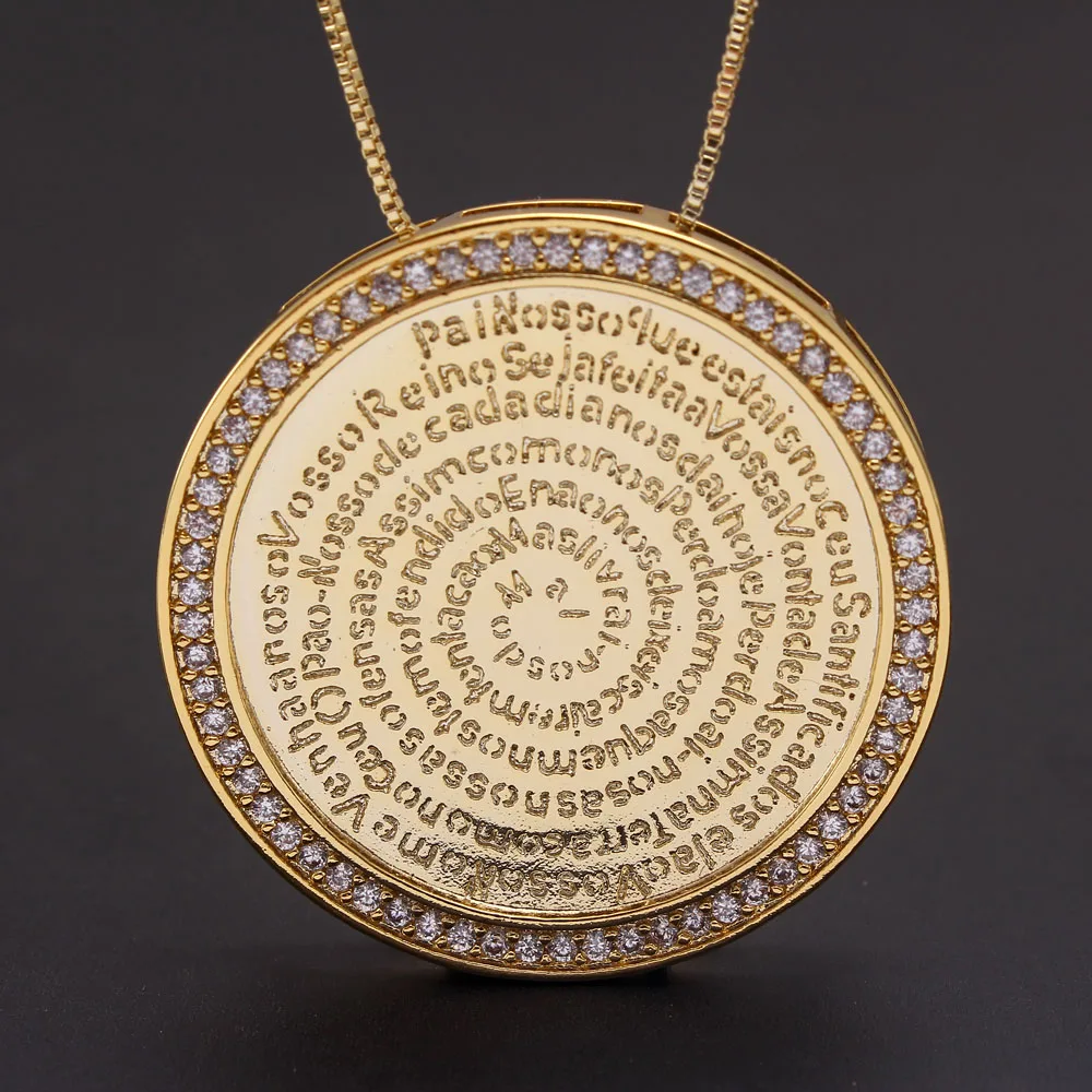 MHS.SUN Women AAA cubic zircon necklace gold big round bible verse pendant jewelry cz crystal choker for religion baptism gift
MHS.SUN Women AAA cubic zircon necklace gold big round bible verse pendant jewelry cz crystal choker for religion baptism gift