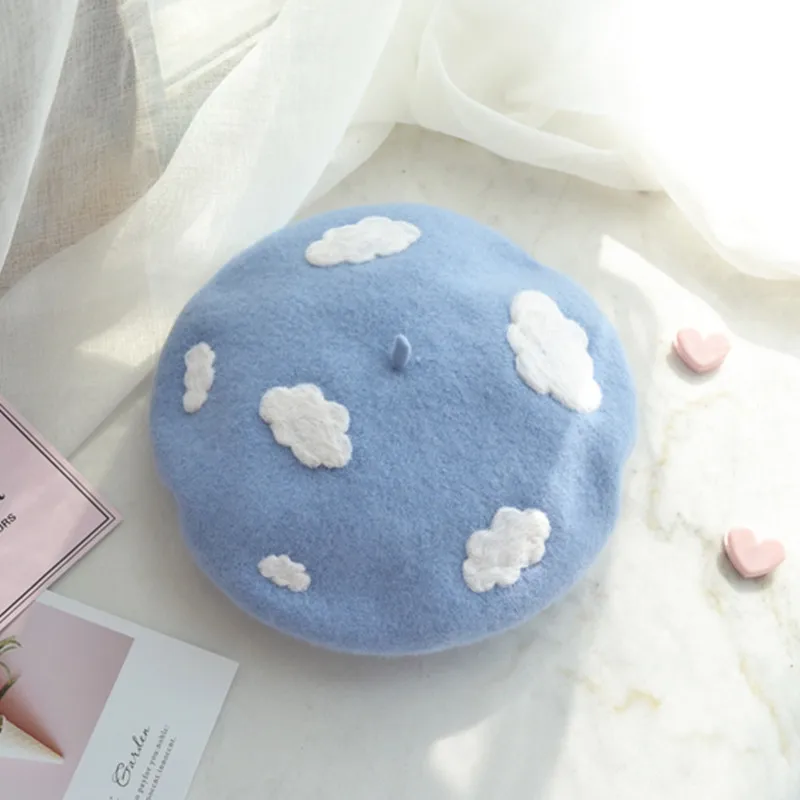 Women Autumn Winter Beret Hat Wool Knitted Berets Cap with Clouds Decoration Solid Colors Lady Beanies Hat
Women Autumn Winter Beret Hat Wool Knitted Berets Cap with Clouds Decoration Solid Colors Lady Beanies Hat