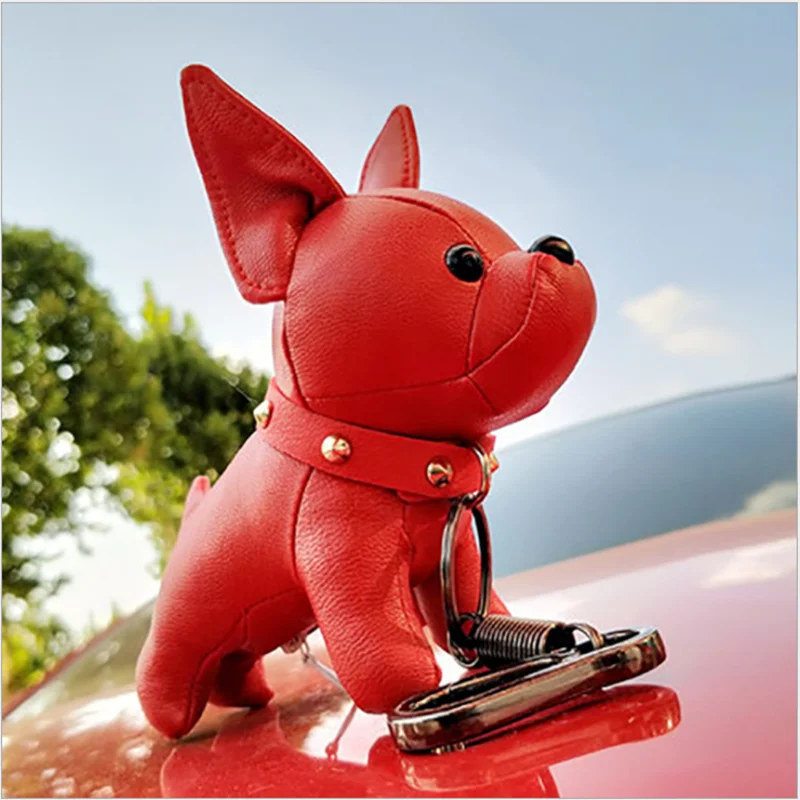 Фото PU leather Animal French Bulldog Car key ring Pendant Handicraft Doll toys Ornament Decoration Creative souvenir birthday gift | Игрушки и