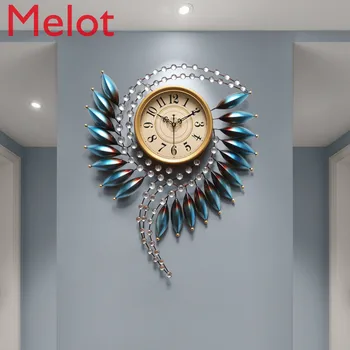 

European Entry Lux Wall Clock Living Room Home Clock Creative Fashion Mute Cool Art Decorative Clock Feather Hanging Watch