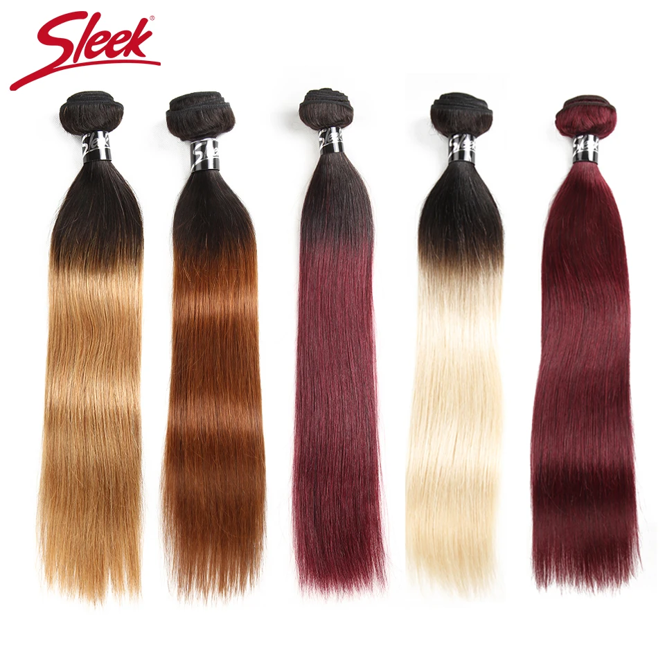 

Sleek Ombre Brazilian Hair Straight 1B/30 1B/27 1B/99J Human Hair Weave Bundles Deal Two Tone Remy Hair 1 Piece Weft Extensions