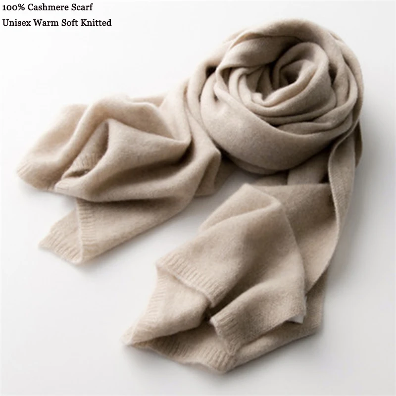 Knitted 100% Cashmere Scarf Women Fashion Basic Solid Color Real Lady Soft Warm Large Long Wrap Shawl Men Unisex |