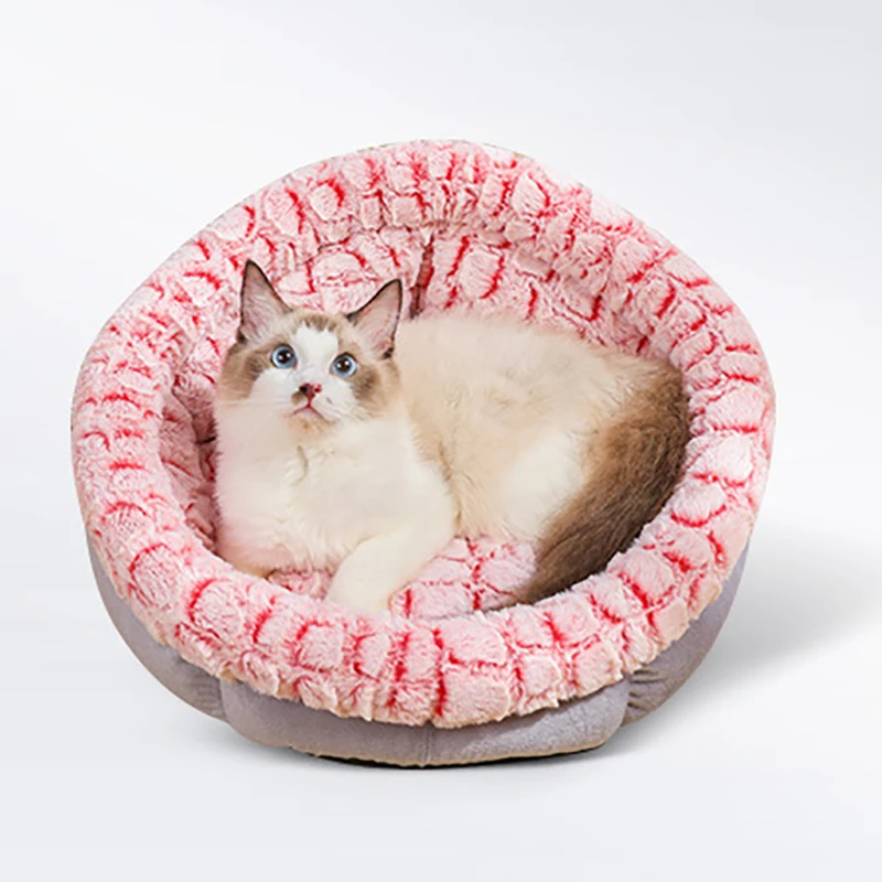 Pet Bed Kennel Soft Round Dog Cat Smothing Bed Winter Deep Sleeping Bag Sofa Puppy Cushion House Cats Adjustable Warm Fleece