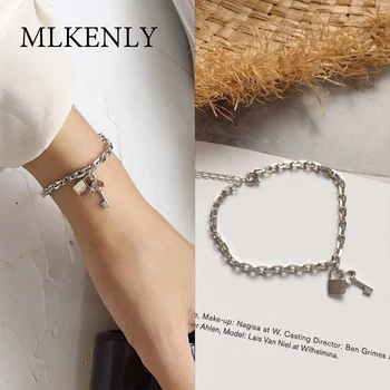 Korean mini fashion hipster key lock bracelet personalized clavicle chain & link bracelet for women 925 silver jewelry gift 
Korean mini fashion hipster key lock bracelet personalized clavicle chain & link bracelet for women 925 silver jewelry gift