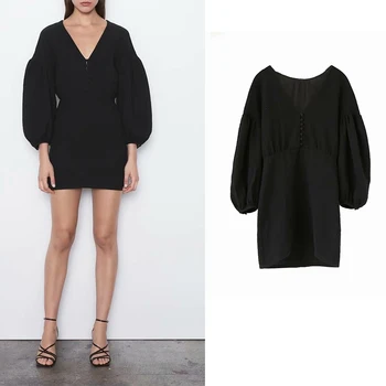 za 2019 Women elegant v neck solid color vestidos casual slim mini Dress autumn ladies lantern sleeve buckles brand black Dresse
za 2019 Women elegant v neck solid color vestidos casual slim mini Dress autumn ladies lantern sleeve buckles brand black Dresse