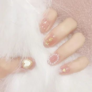 24pcs/box Gold Heart and Rose Flower Pattern Design Fake Nails with glue Pearl Suitable Fairy Girl Decoration Wearable Nail tips
24pcs/box Gold Heart and Rose Flower Pattern Design Fake Nails with glue Pearl Suitable Fairy Girl Decoration Wearable Nail tips
