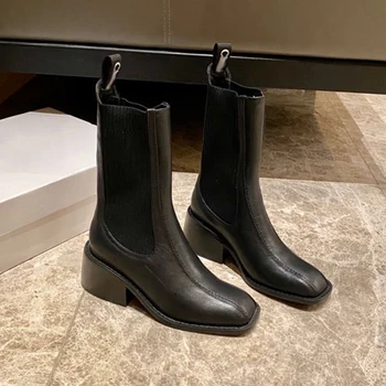Chelsea Boots Vintage Black Square Toe Boots Spring Autumn Brand Design Leather Women Shoes 
Chelsea Boots Vintage Black Square Toe Boots Spring Autumn Brand Design Leather Women Shoes