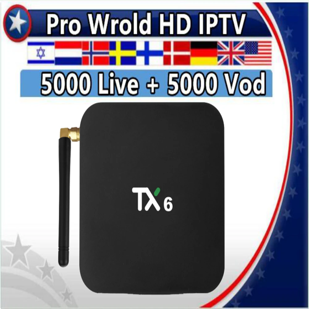 TX6 Android 9.0/Dual WIFI Smart TV box&Pro World HD Subscription Nordic France Sweden Netherlands Israel Arabic Hebrew IPTV
TX6 Android 9.0/Dual WIFI Smart TV box&Pro World HD Subscription Nordic France Sweden Netherlands Israel Arabic Hebrew IPTV
