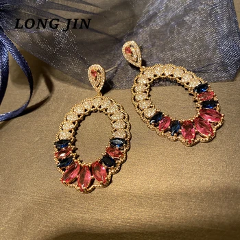 Chinese Vintage Classic Colorful Zircon Gold Color Oval Ladies Earrings Luxury Generous Personality Temperament Party Earrings
Chinese Vintage Classic Colorful Zircon Gold Color Oval Ladies Earrings Luxury Generous Personality Temperament Party Earrings
