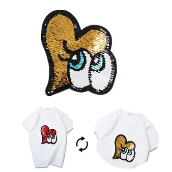 Sequins Patch Heart Eye Reversible Change Color AB Patches For Clothing Logo Strange Things Stickers Deal With It Tshirt Coat 
Sequins Patch Heart Eye Reversible Change Color AB Patches For Clothing Logo Strange Things Stickers Deal With It Tshirt Coat