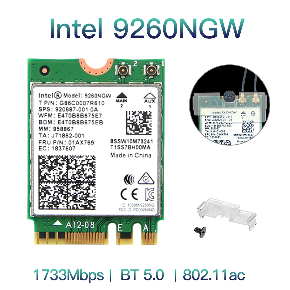 Двухдиапазонный беспроводной адаптер для Intel 9260, Wi-Fi-карты 9260NGW 9260AC NGFF M.2, 1,73 Гбит/с, 802.11ac, Bluetooth 5,0, Wlan 
Двухдиапазонный беспроводной адаптер для Intel 9260, Wi-Fi-карты 9260NGW 9260AC NGFF M.2, 1,73 Гбит/с, 802.11ac, Bluetooth 5,0, Wlan