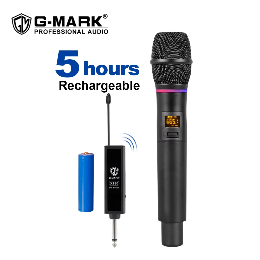 G-MARK X180 UHF Wireless Microphone Dynamic Karaoke Handheld microphone with Flash match Receiver 50 m long distance revceive
G-MARK X180 UHF Wireless Microphone Dynamic Karaoke Handheld microphone with Flash match Receiver 50 m long distance revceive