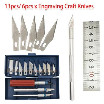 13pcs/ 6pcs Metal Scalpel Knife Tool Kit Cutter Engraving Craft Knives for Mobile Phone PCB DIY Repair Tool Hand Tool Set