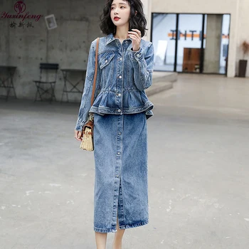 Yuxinfeng Women Two Piece Set Spring Fashion Style Elegant Ruffles Denim Skirt and Jacket Sets Lady Skirt Suits High Street Wear
Yuxinfeng Women Two Piece Set Spring Fashion Style Elegant Ruffles Denim Skirt and Jacket Sets Lady Skirt Suits High Street Wear