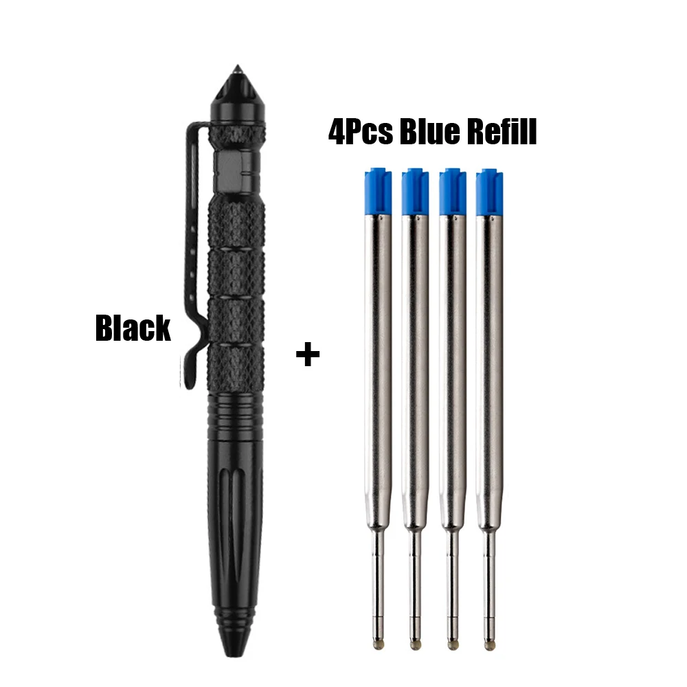 

1+4Pcs Tactical Pen Multipurpose Tool Self Defense Pen Glass Breaker Aluminum Alloy Outdoor Survival Tool Writing Ballpoint Pen