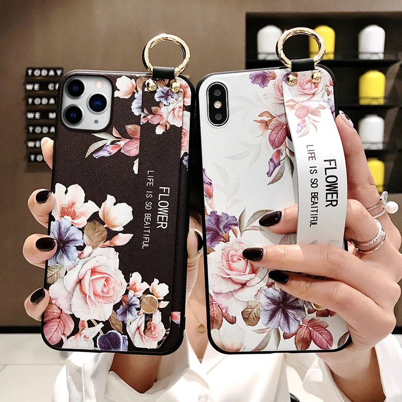 For iPhone 11 Case Fashion Flower Phone Holder Case for iPhone 8 Plus 6 6s 7 X XR XS 11 pro max Soft TPU Wrist Strap Cover Etui
For iPhone 11 Case Fashion Flower Phone Holder Case for iPhone 8 Plus 6 6s 7 X XR XS 11 pro max Soft TPU Wrist Strap Cover Etui