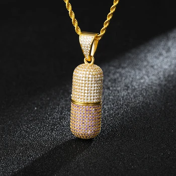 Hip Hop Fashion Jewelry Pill Pendant Necklace Can Open Capsules Pendant Cubic Zircon Copper Necklace Iced Out Bling Detachable
Hip Hop Fashion Jewelry Pill Pendant Necklace Can Open Capsules Pendant Cubic Zircon Copper Necklace Iced Out Bling Detachable