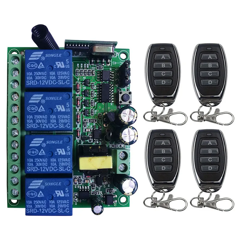 AC110V 220V 230V 4CH 4 CH 4 Channel 10A Relay RF Wireless Remote Control Switch System 315 MHz 433 MHz Transmitter And Receiver
AC110V 220V 230V 4CH 4 CH 4 Channel 10A Relay RF Wireless Remote Control Switch System 315 MHz 433 MHz Transmitter And Receiver