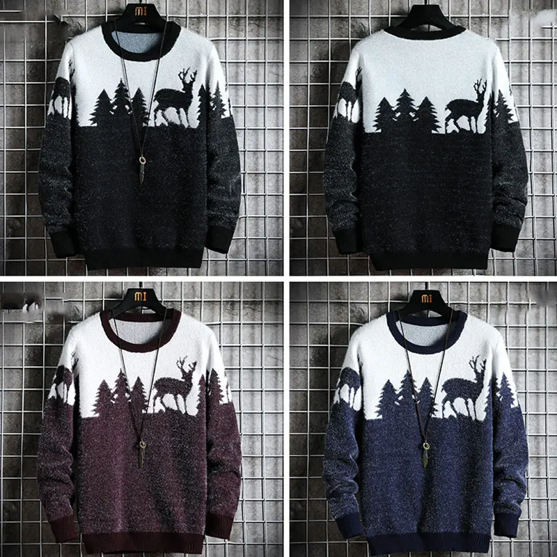 Men Christmas Knitted Sweater Crew Neck Long Sleeve Polyester Casual Fashion Deer Slim Multicolor Printing Sweaters Pullover
Men Christmas Knitted Sweater Crew Neck Long Sleeve Polyester Casual Fashion Deer Slim Multicolor Printing Sweaters Pullover