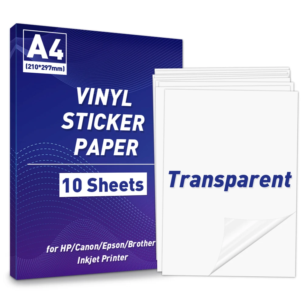 10 Sheets A4 Transparent Printable Vinyl Sticker Paper 210*297mm Waterproof Self Adhesive Paper for Inkjet Printer DIY Label
10 Sheets A4 Transparent Printable Vinyl Sticker Paper 210*297mm Waterproof Self Adhesive Paper for Inkjet Printer DIY Label