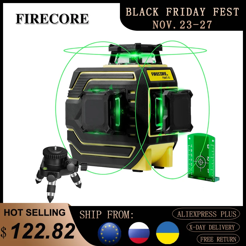 FIRECORE 12Lines 3D 360 Green Laser Level F94T-XG IP65 Auto Self-Leveling Cross Lines With Receiver 1.5/1.56/2/3M Tripod Bracket
FIRECORE 12Lines 3D 360 Green Laser Level F94T-XG IP65 Auto Self-Leveling Cross Lines With Receiver 1.5/1.56/2/3M Tripod Bracket