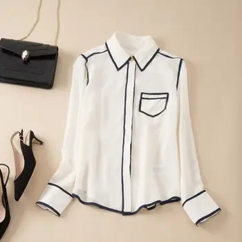 2019 New Silk Women's Shirt Long Sleeve Ladies Office Blouse Front Single Pocket Female Shirts Top Clothes Turndown Collar
2019 New Silk Women's Shirt Long Sleeve Ladies Office Blouse Front Single Pocket Female Shirts Top Clothes Turndown Collar