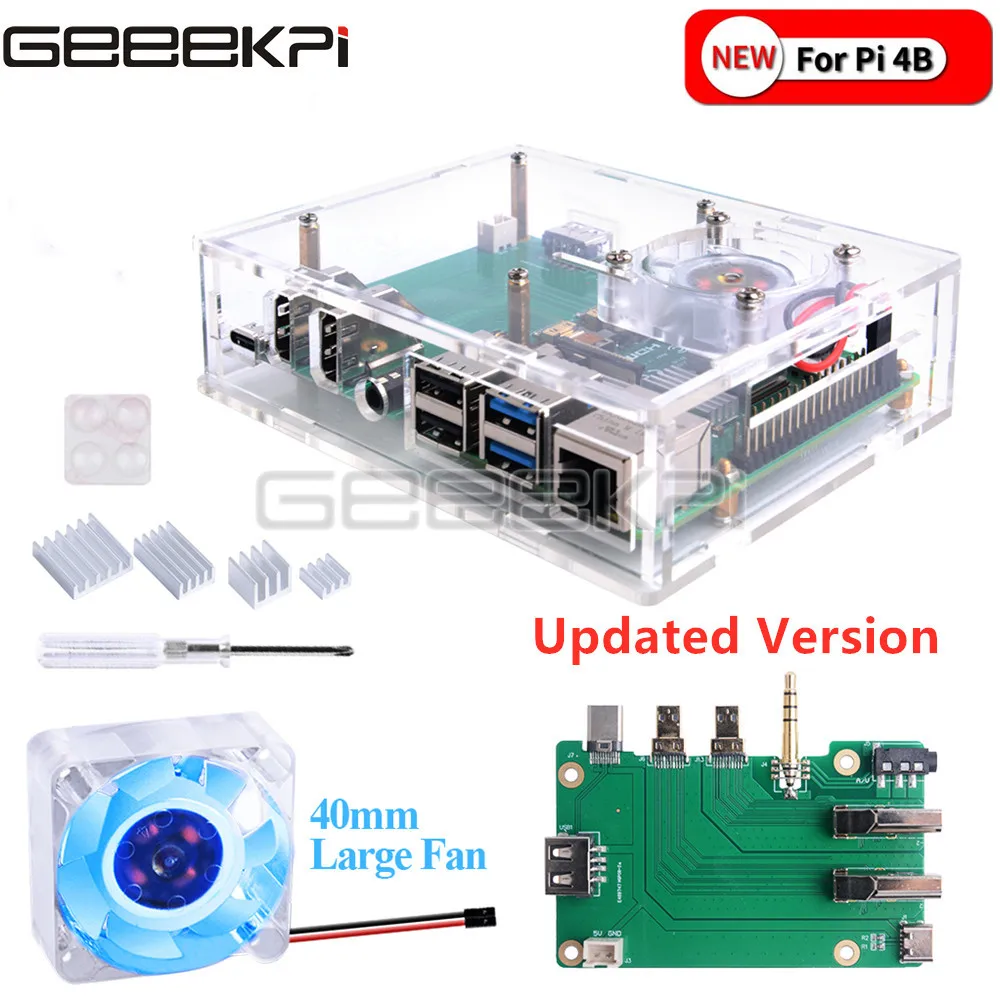 GeeekPi новый набор акриловых приставок Raspberry Pi с 4010 сисветодиодный светодиодным