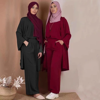 Siskakia Women's 3 Pieces Outfit Set Autumn 2019 Solid Short Sleeve Pullover Tops+Wide Leg Long Pants+Full Sleeve Open Outerwear
Siskakia Women's 3 Pieces Outfit Set Autumn 2019 Solid Short Sleeve Pullover Tops+Wide Leg Long Pants+Full Sleeve Open Outerwear