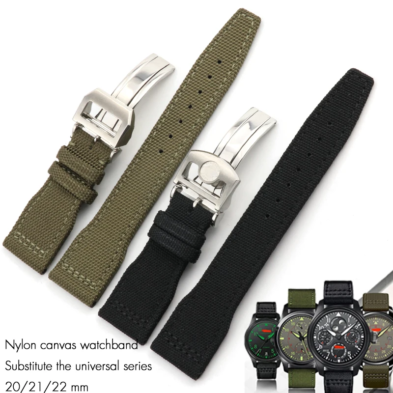 20mm 21mm 22mm Nylon Canvas Fabric Watch Band Fashion Breathable Black Green Folding Buckle Needle Buckle for IWC Series Watch
20mm 21mm 22mm Nylon Canvas Fabric Watch Band Fashion Breathable Black Green Folding Buckle Needle Buckle for IWC Series Watch