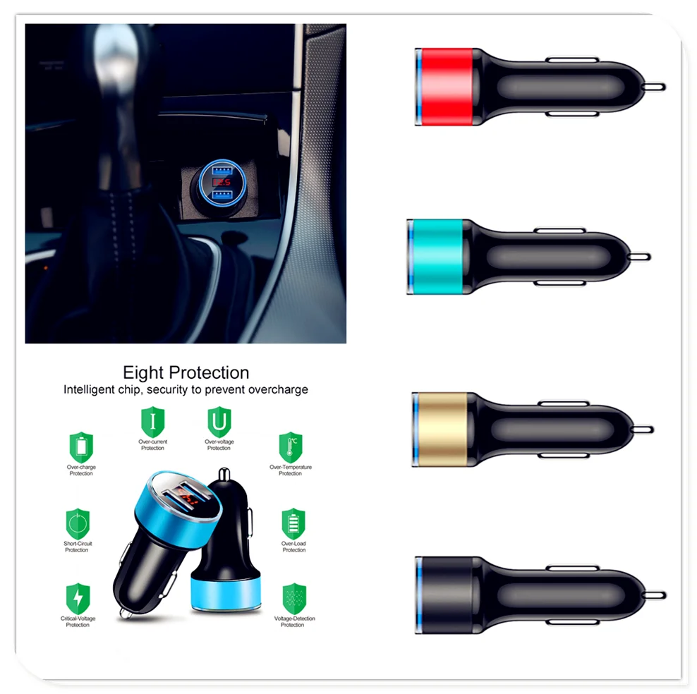 Car 3.1A LED USB Charger Digital Lighter Power Adapter for Fiat Punto Palio Uno Idea Bravo Sedici Grande Tipo Qubo Panda Mobi |