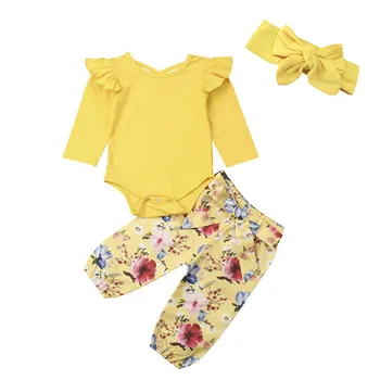 3Pcs/Set Nweborn Kids Baby Girl Clothes Baby Girl Yellow Long Sleeve Tops Romper Floral Printed Pants Autumn Outfits Baby Sets 
3Pcs/Set Nweborn Kids Baby Girl Clothes Baby Girl Yellow Long Sleeve Tops Romper Floral Printed Pants Autumn Outfits Baby Sets