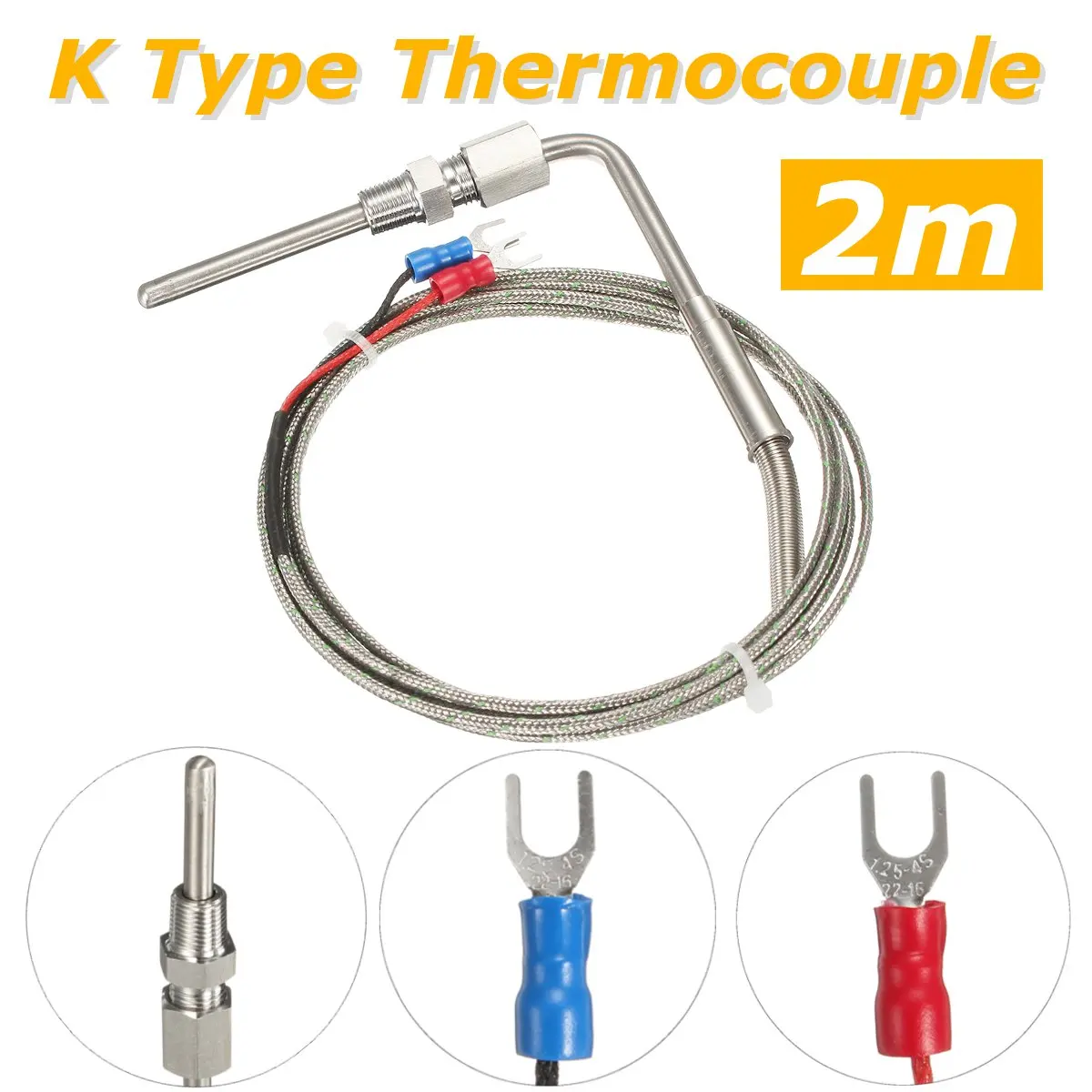 K Type Thermocouple Exhaust Probe High Temperature Sensors Threads 2M EGT Temperature 0 to 1100 Degree
K Type Thermocouple Exhaust Probe High Temperature Sensors Threads 2M EGT Temperature 0 to 1100 Degree