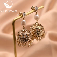 XlentAg 925 Gümüş Kulak Pin doğal tatlı su incisi Bırak Küpe Kadınlar Için Vintage Top Şekli Dangle Küpe El Yapımı GE0322(China)