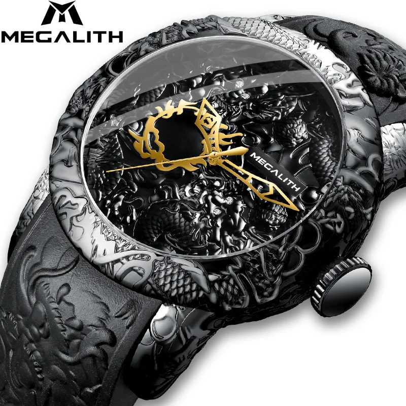 MEGALITH модные часы мужские водонепроницаемые 3D Дракон Скульптура Relogio Masculino