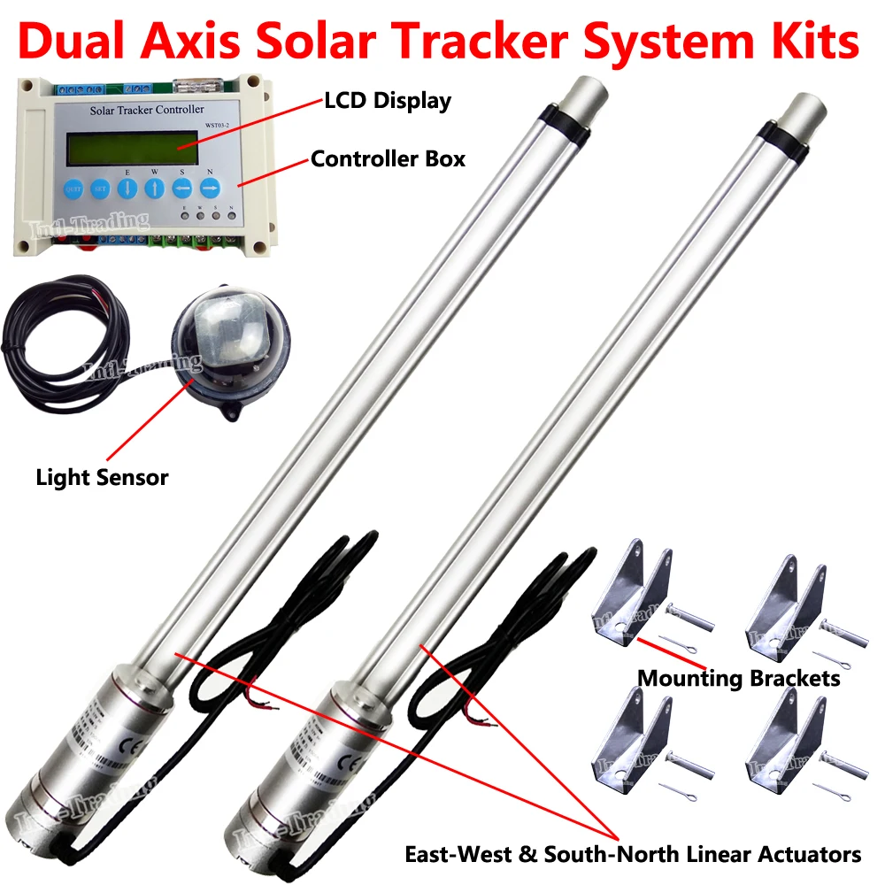 Electric Sun Track LCD Controller &2*18" Linear Actuator 1500N 12V Motor DIY Dual Axis Solar Panel Tracking Sunlight Tracker Kit
Electric Sun Track LCD Controller &2*18" Linear Actuator 1500N 12V Motor DIY Dual Axis Solar Panel Tracking Sunlight Tracker Kit