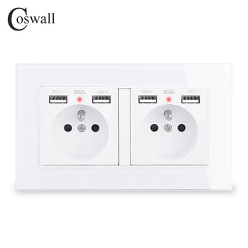 COSWALL 2 Gang French Standard Wall Socket With 4 USB Charge Port Hidden Soft LED Indicator Crystal Glass Panel Black White Grey 
COSWALL 2 Gang French Standard Wall Socket With 4 USB Charge Port Hidden Soft LED Indicator Crystal Glass Panel Black White Grey