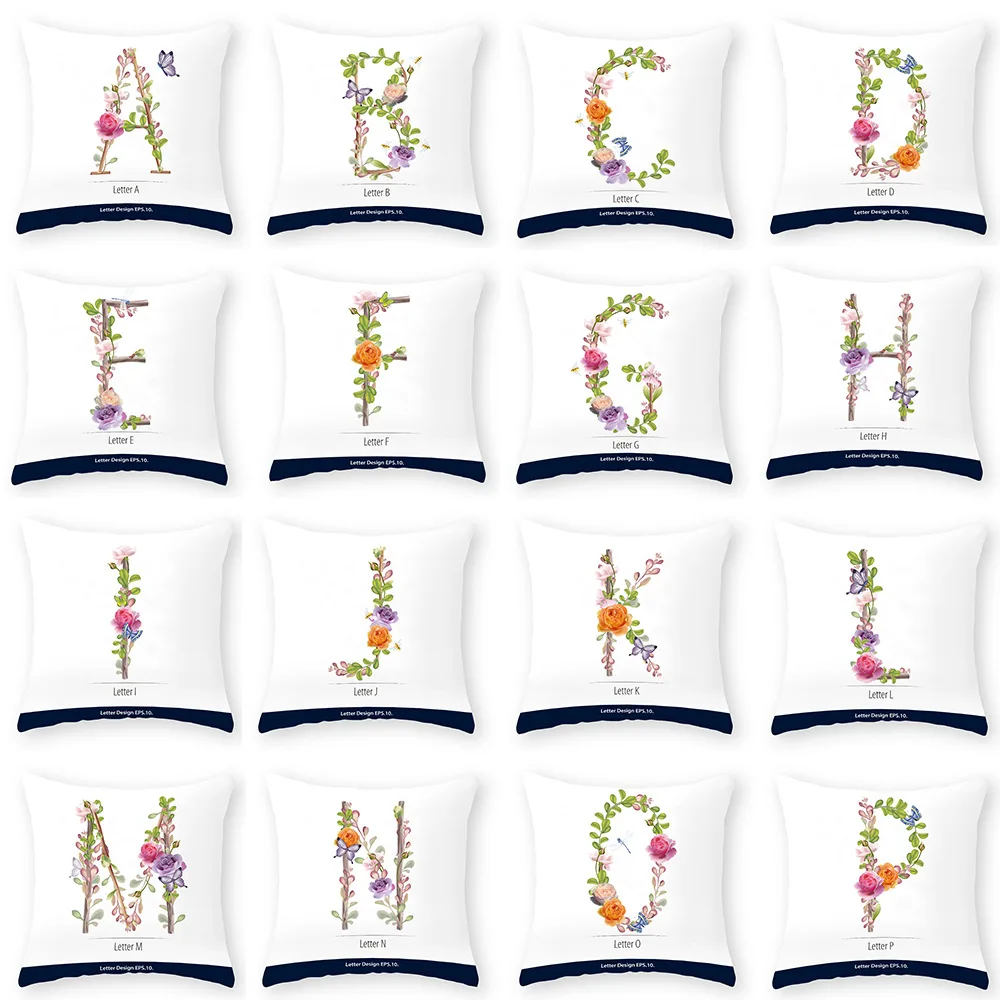 

Vine Floral English Letters Pillowcases Polyester Soft Cushion Cover White Pillow Protectors for Sofa Bedding Car and Home Decor