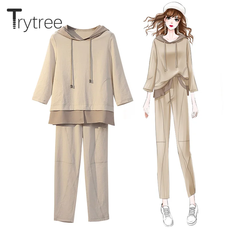 Trytree Autumn Two Piece Set Casual Hooded Splice Pockets Top + Pants Elastic Waist Ankle-Length Solid Khaki Suit 2 Piece Set
Trytree Autumn Two Piece Set Casual Hooded Splice Pockets Top + Pants Elastic Waist Ankle-Length Solid Khaki Suit 2 Piece Set