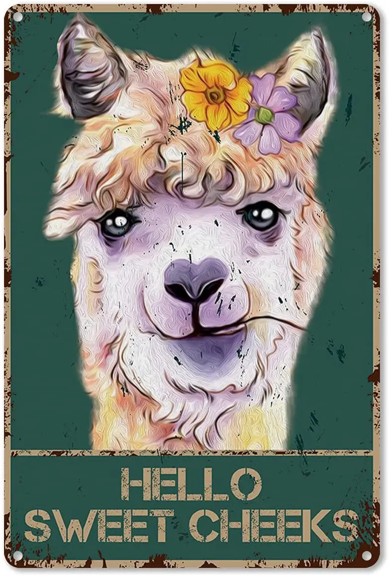 Funny Bathroom Quote Metal Tin Sign Wall Decor - Vintage Hello Sweet Cheeks Alpaca with Flowers Tin Sign for Toilet Bathroom
Funny Bathroom Quote Metal Tin Sign Wall Decor - Vintage Hello Sweet Cheeks Alpaca with Flowers Tin Sign for Toilet Bathroom
